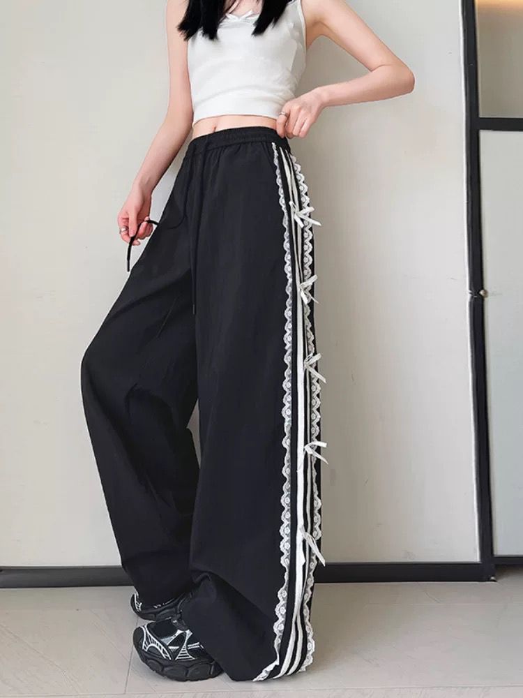 Loose Lace Edge straight Casual Wide-Leg Pants