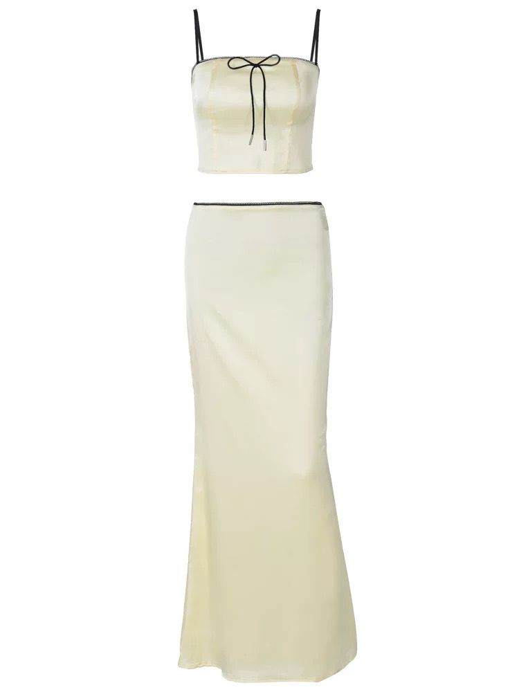 One-Shoulder Camisole High Waist Slim Flared Skirt