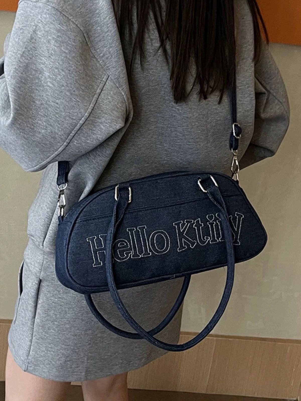 KT Cat Denim Bowling Handbag