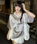 Uni Pandaa Metallic Silver Oversized Jersey T-Shirt