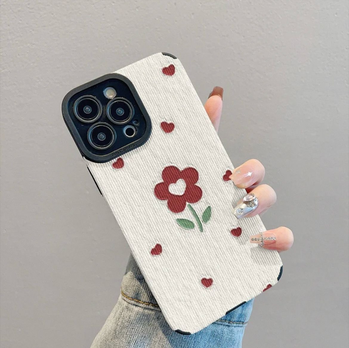 Leather Grain Oil Painting Love Flower Case