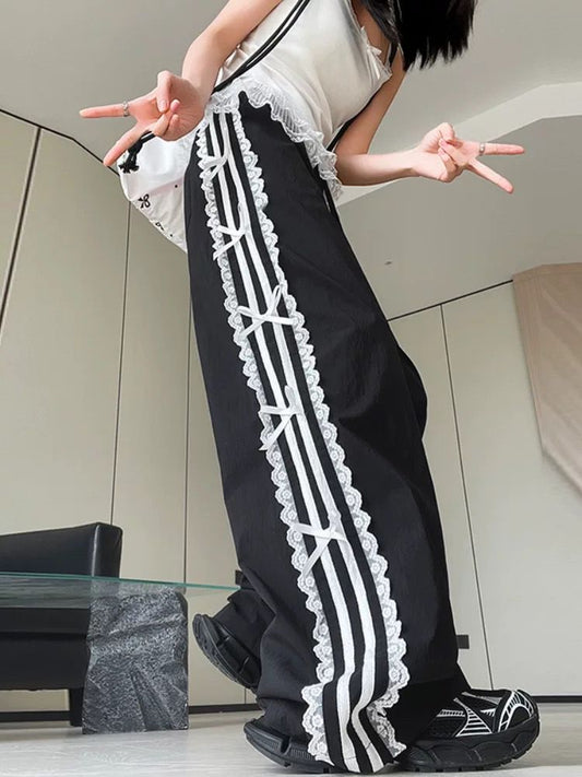 Loose Lace Edge straight Casual Wide-Leg Pants