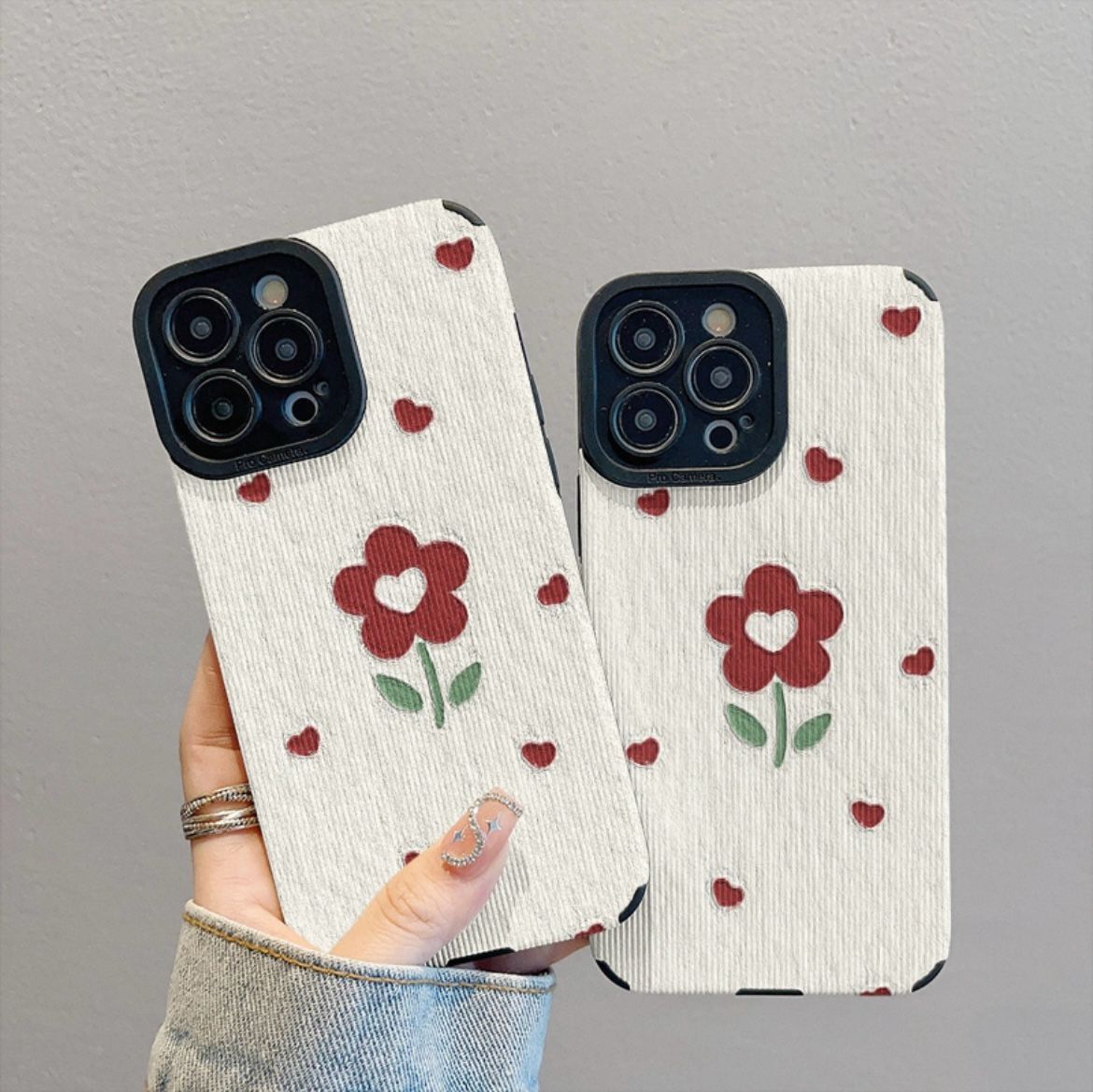 Leather Grain Oil Painting Love Flower Case