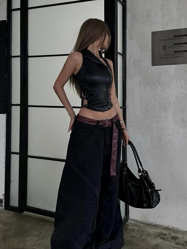 Zipper PU Leather Vest