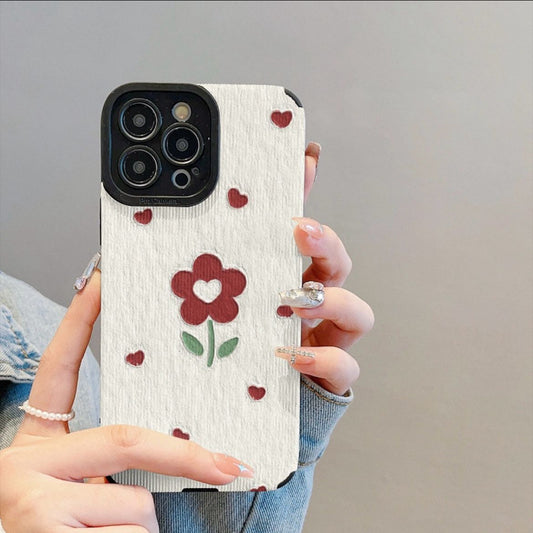 Leather Grain Oil Painting Love Flower Case