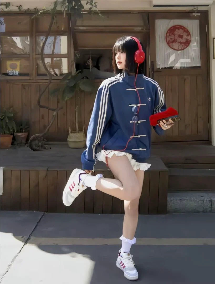 Uni Pandaa Vintage Blue Chinese Collar Track Jacket