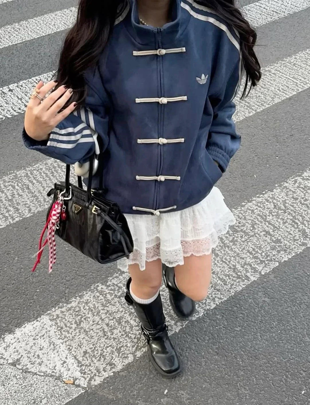 Uni Pandaa Vintage Blue Chinese Collar Track Jacket