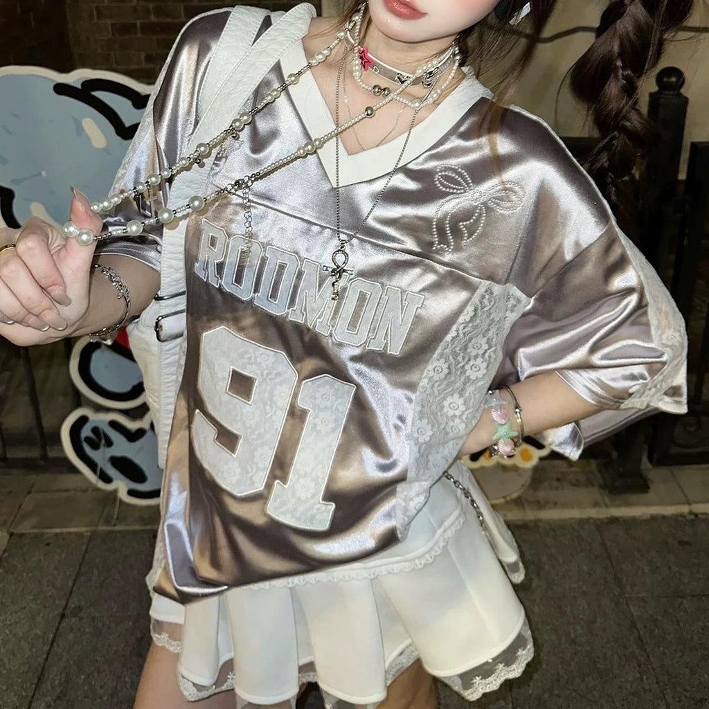 Uni Pandaa Metallic Silver Oversized Jersey T-Shirt