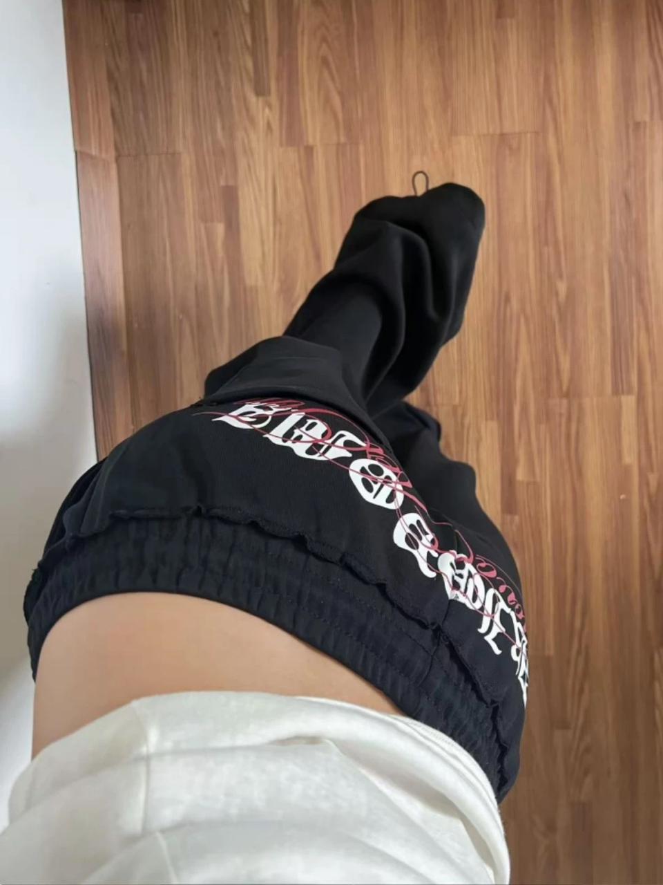 Uni Pandaa Shadow Script Oversized Black Wide Leg Sweatpants