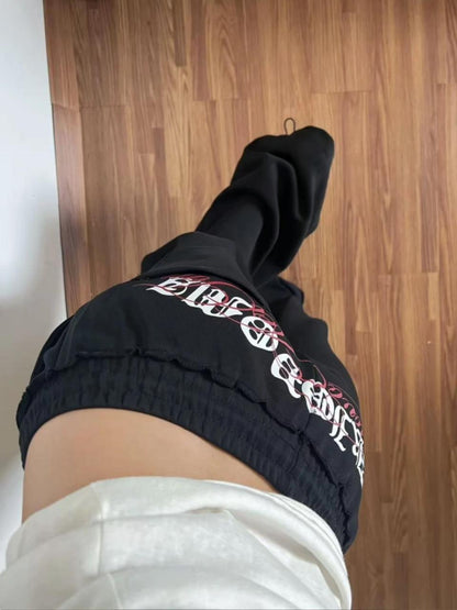 Uni Pandaa Shadow Script Oversized Black Wide Leg Sweatpants