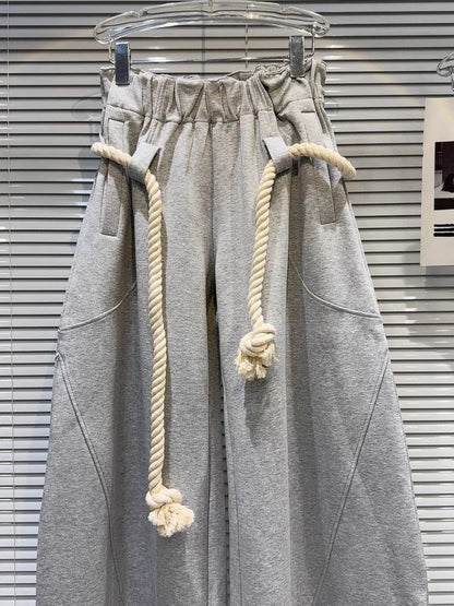 Uni Pandaa Essential Wide Leg Rope Detail Sweatpants