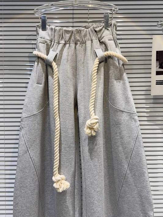 Uni Pandaa Essential Wide Leg Rope Detail Sweatpants