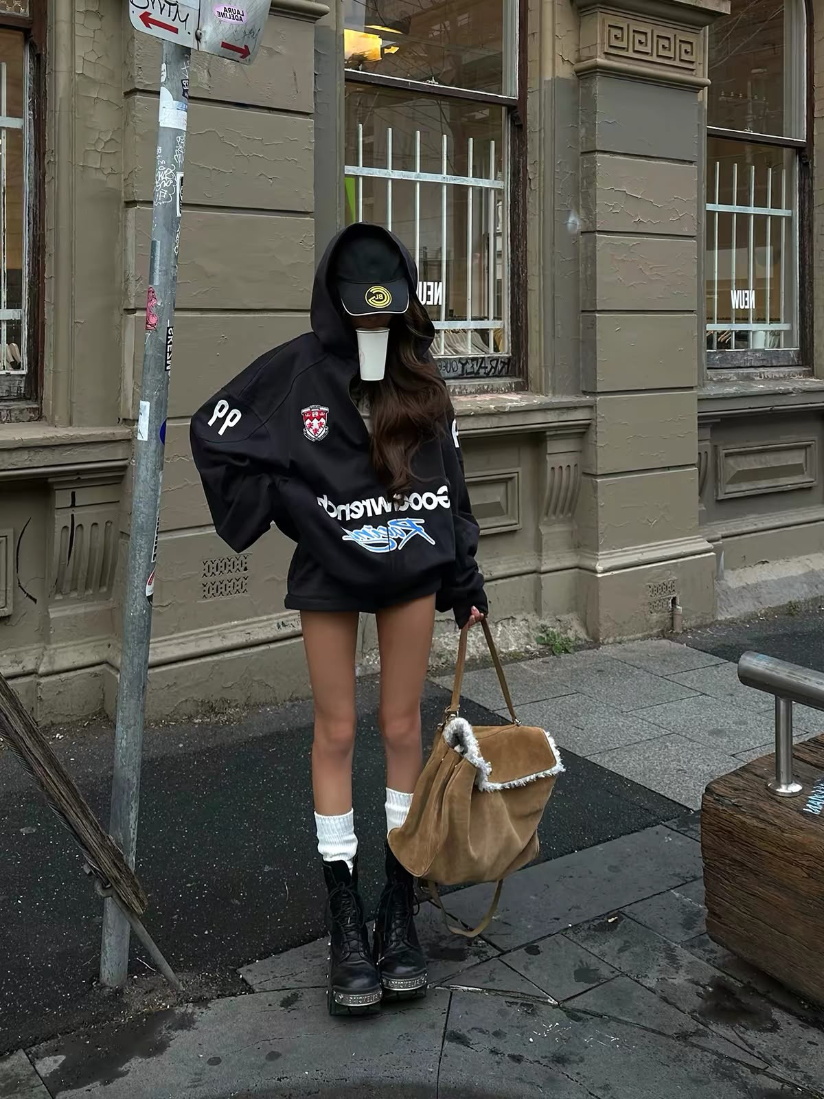 W-E Oversized Statement Graphic Zip-Up Hoodie