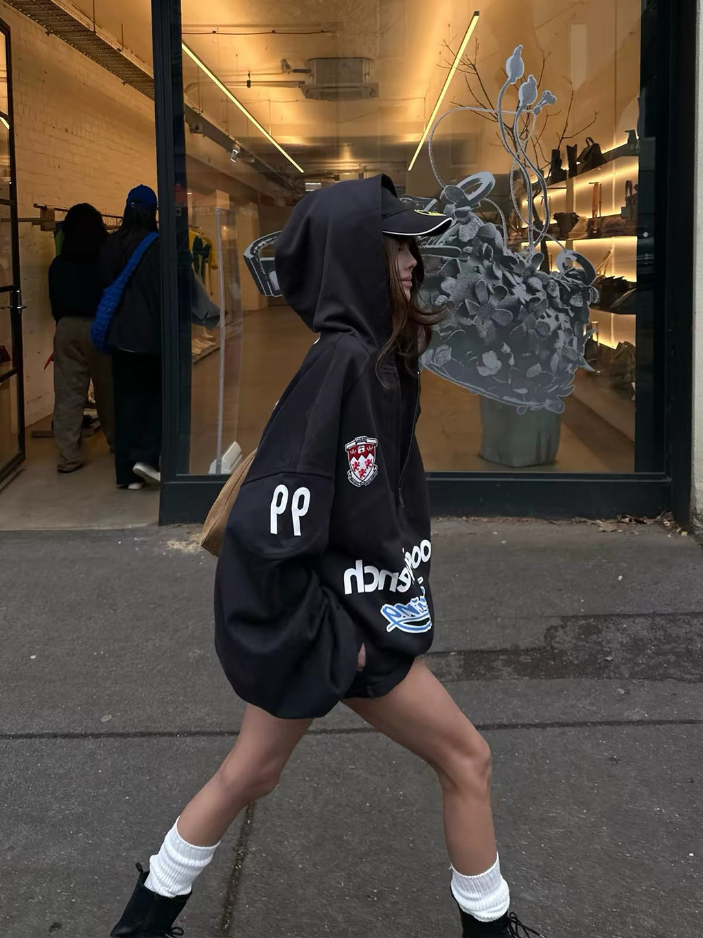 W-E Oversized Statement Graphic Zip-Up Hoodie