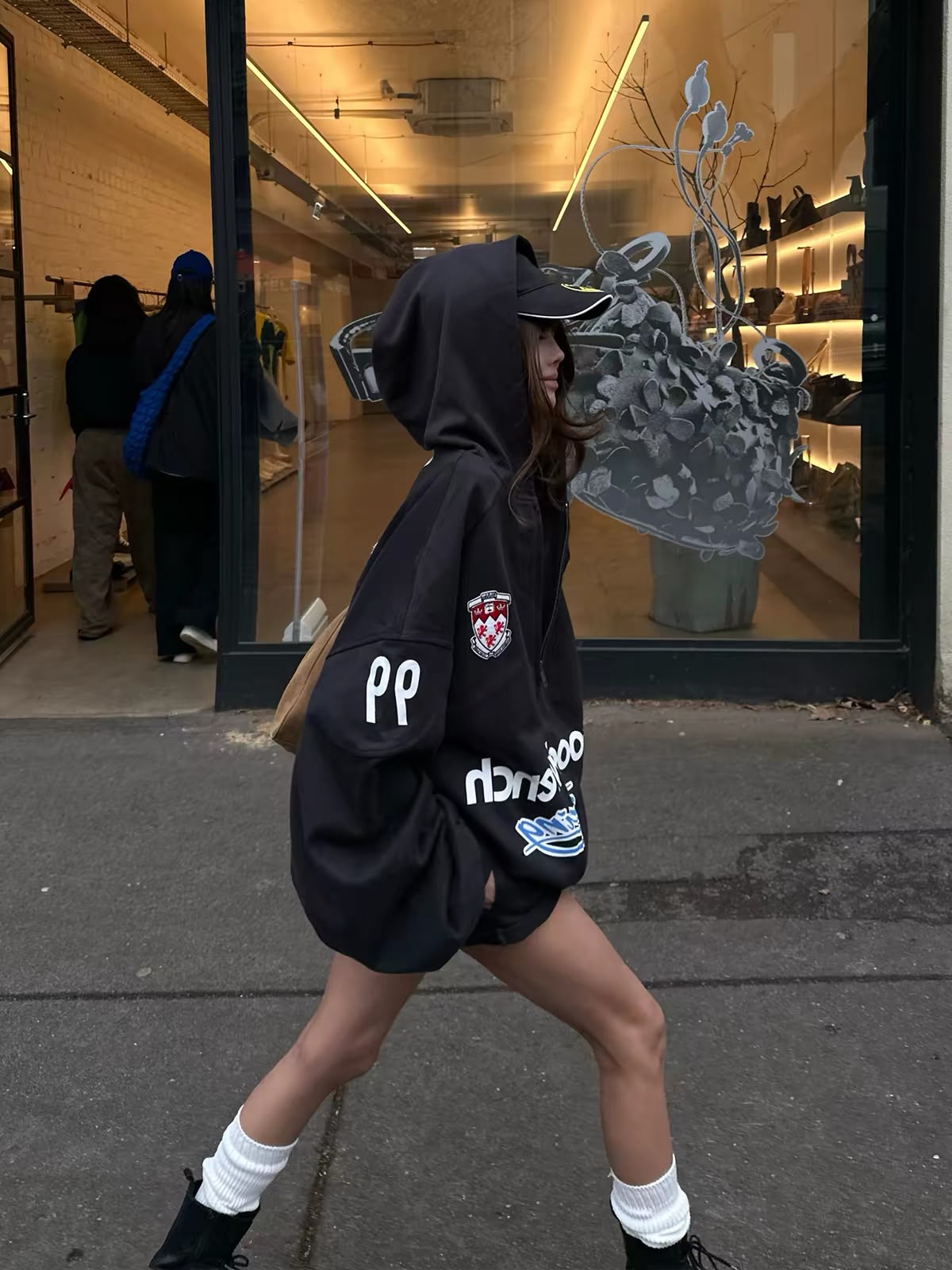 W-E Oversized Statement Graphic Zip-Up Hoodie
