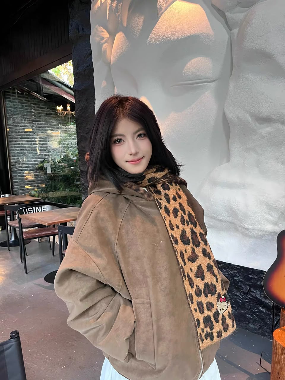 Uni Pandaa Kitty leopard print knit scarf