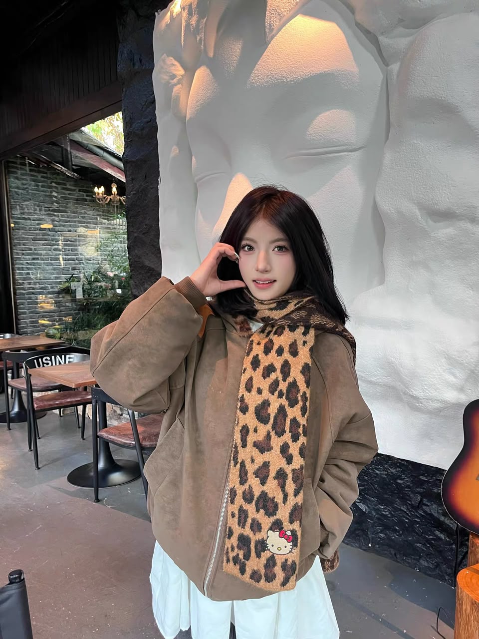 Uni Pandaa Kitty leopard print knit scarf