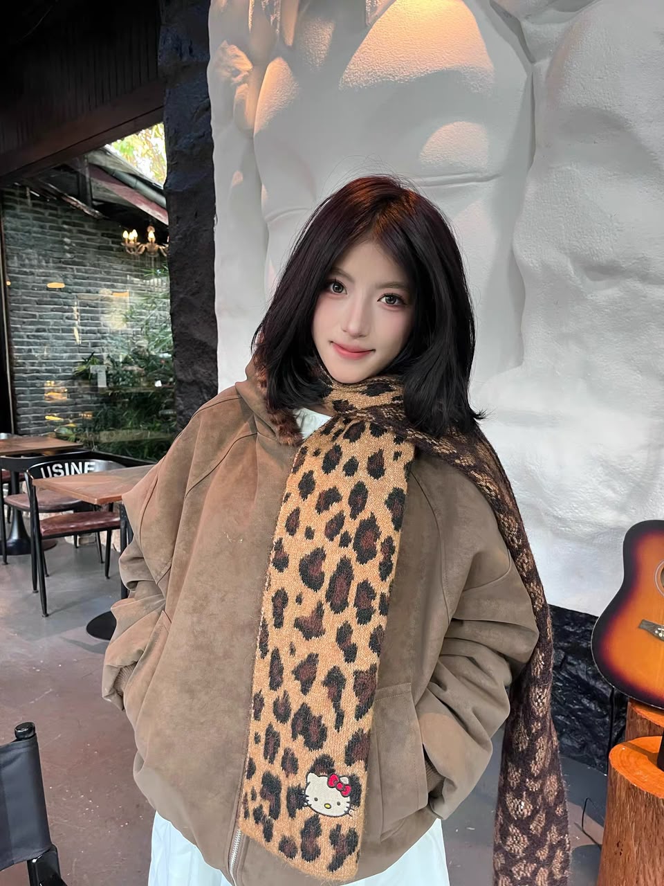 Uni Pandaa Kitty leopard print knit scarf