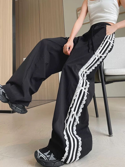 Loose Lace Edge straight Casual Wide-Leg Pants