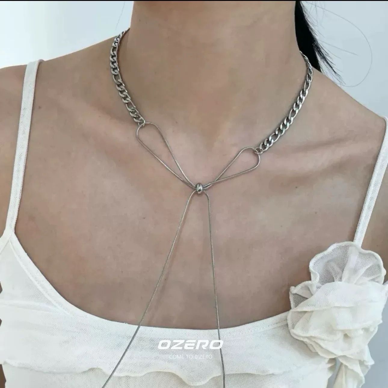 Silver Adjustable Bow Necklace