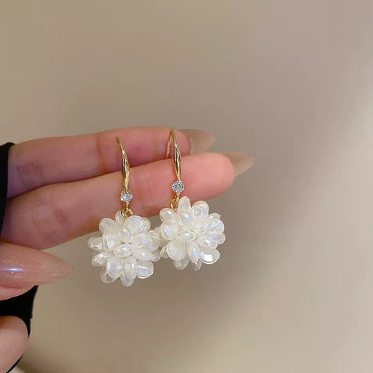 White Flower Ball Earring