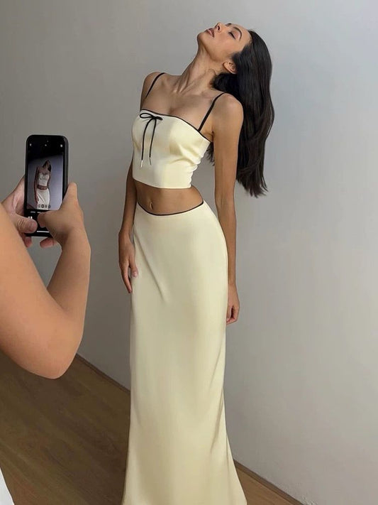 One-Shoulder Camisole High Waist Slim Flared Skirt