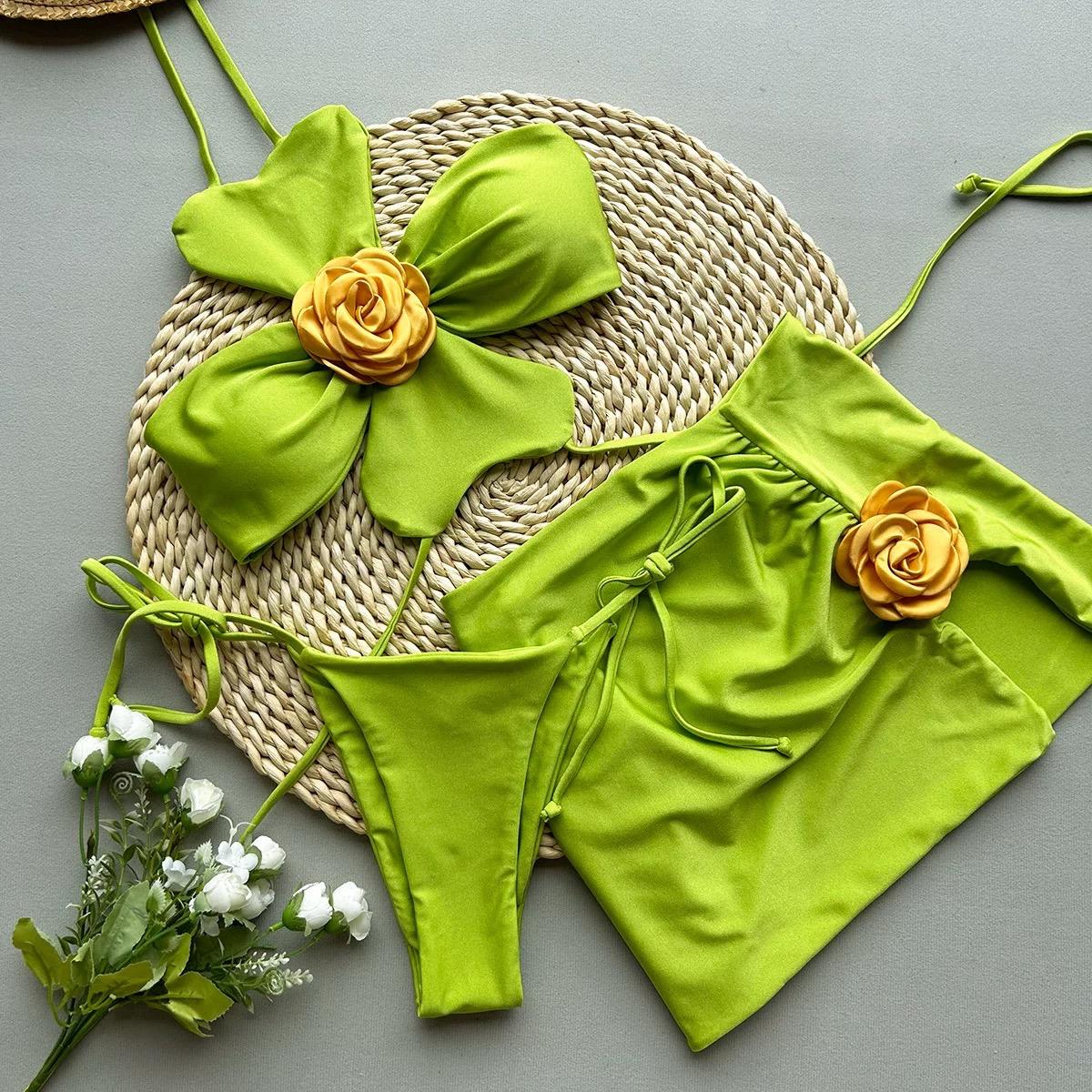 3D Three-Dimensional Flower Split Bikini Swimsuit