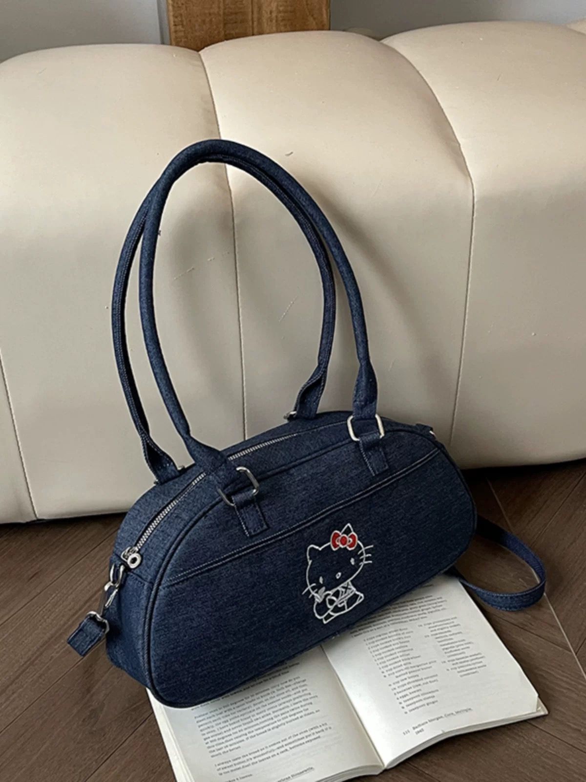 KT Cat Denim Bowling Handbag