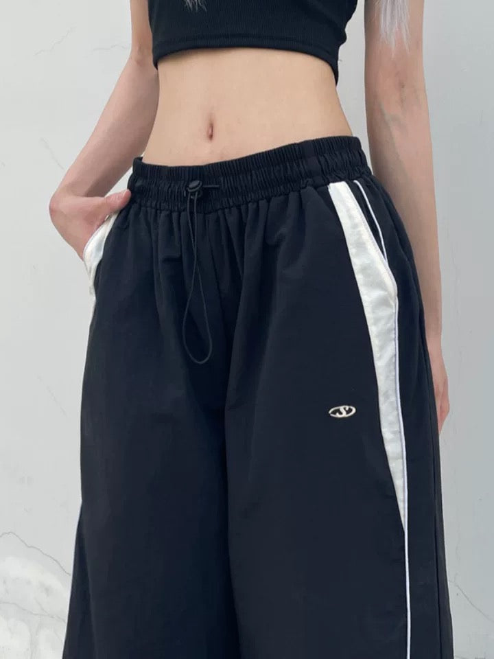 Uni Pandaa Midnight Line Wide Leg Black Track Pants