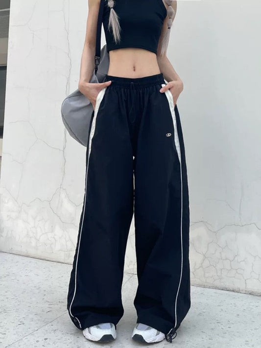 Uni Pandaa Midnight Line Wide Leg Black Track Pants
