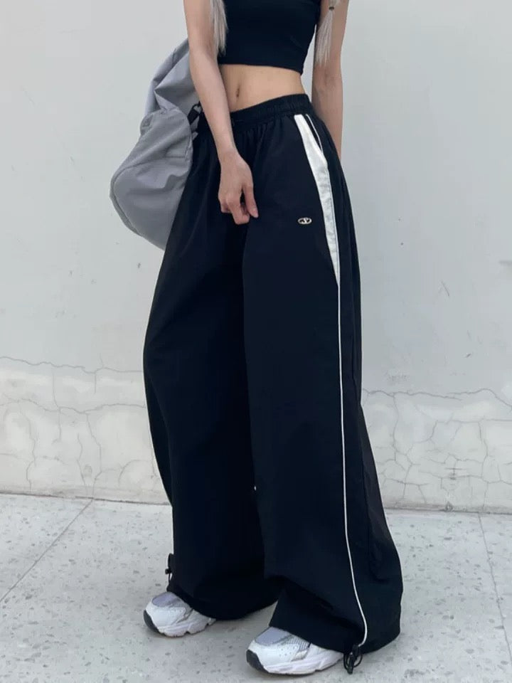 Uni Pandaa Midnight Line Wide Leg Black Track Pants