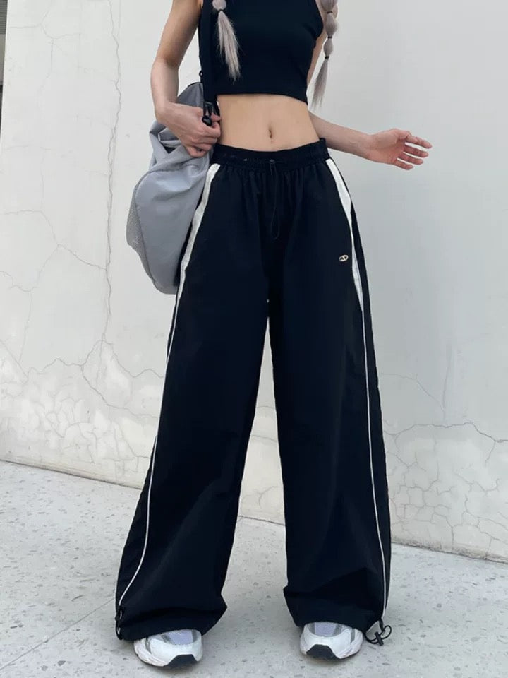 Uni Pandaa Midnight Line Wide Leg Black Track Pants
