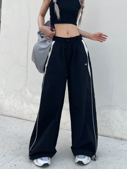 Uni Pandaa Midnight Line Wide Leg Black Track Pants