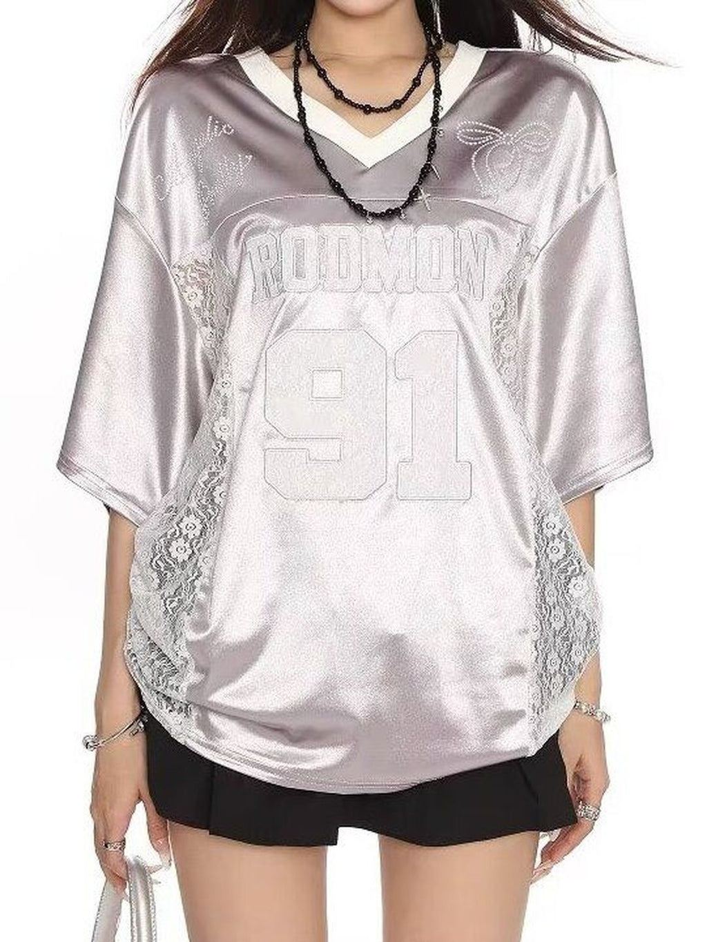 Uni Pandaa Metallic Silver Oversized Jersey T-Shirt