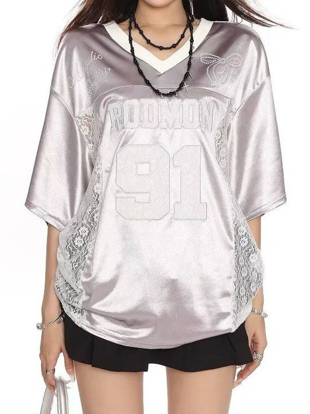 Uni Pandaa Metallic Silver Oversized Jersey T-Shirt